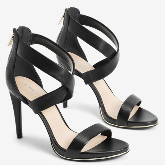 Kenneth Cole Shoes - Kenneth Cole Brooke Black Leather Cross Strap Heeled Sandal Shoes NWOB sz 8.5